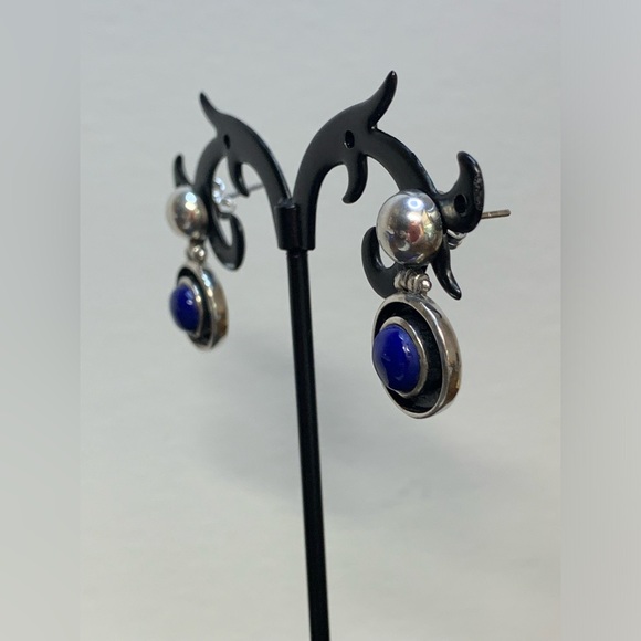 Silpada RARE VHTF Oxidized Sterling Silver Round Hinged Earrings w/Blue Stones - Picture 5 of 12